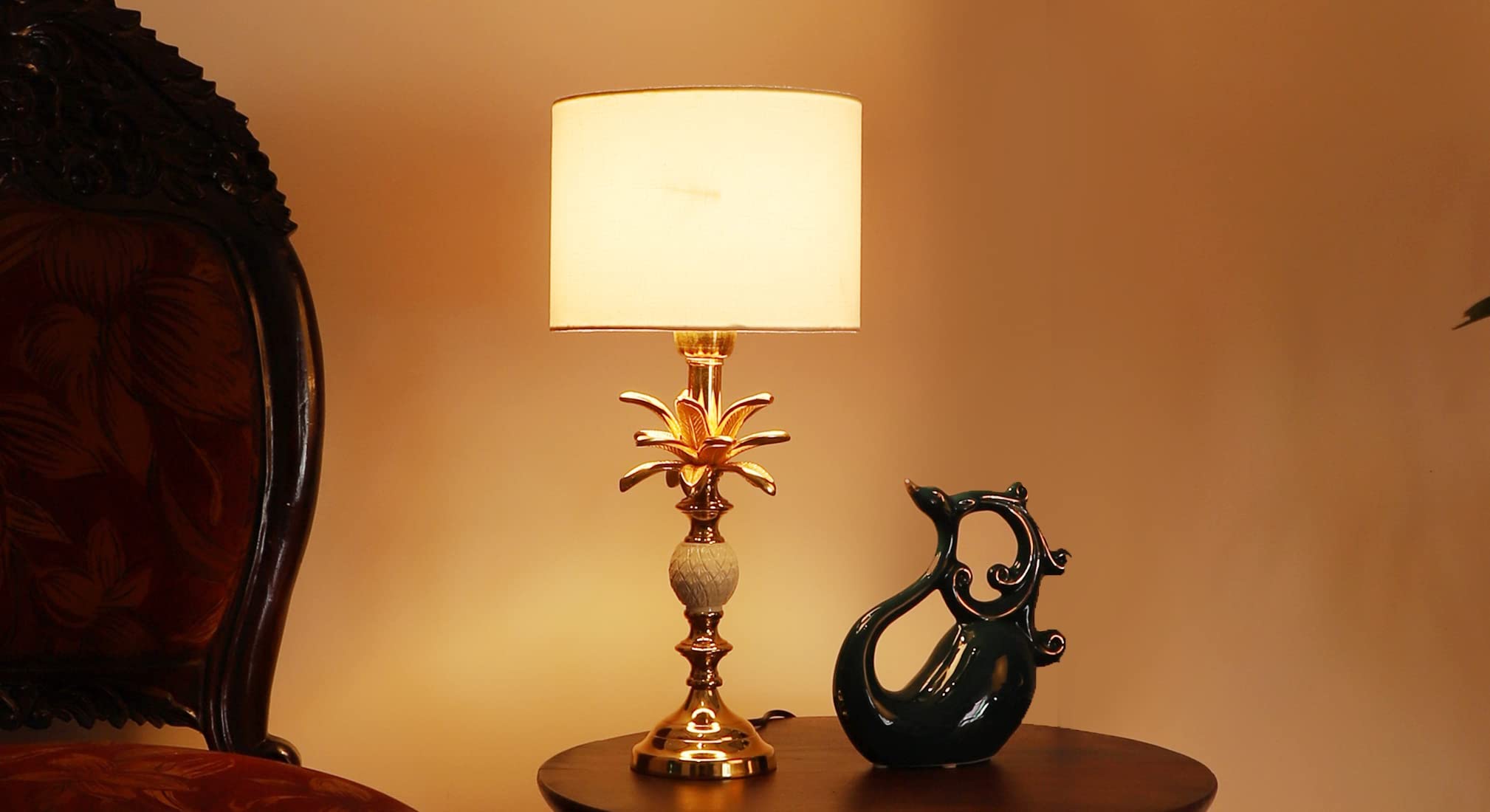 PRISTINE INTERIORS™ White Cotton Shade Table Lamp, Night Lamp for Bedroom, Lamp for Living Room, Bedside Lamp, Table Lamp for BedroomLight Lamp, Bedside Lamp, Table Lamp for Bedroom (Large)