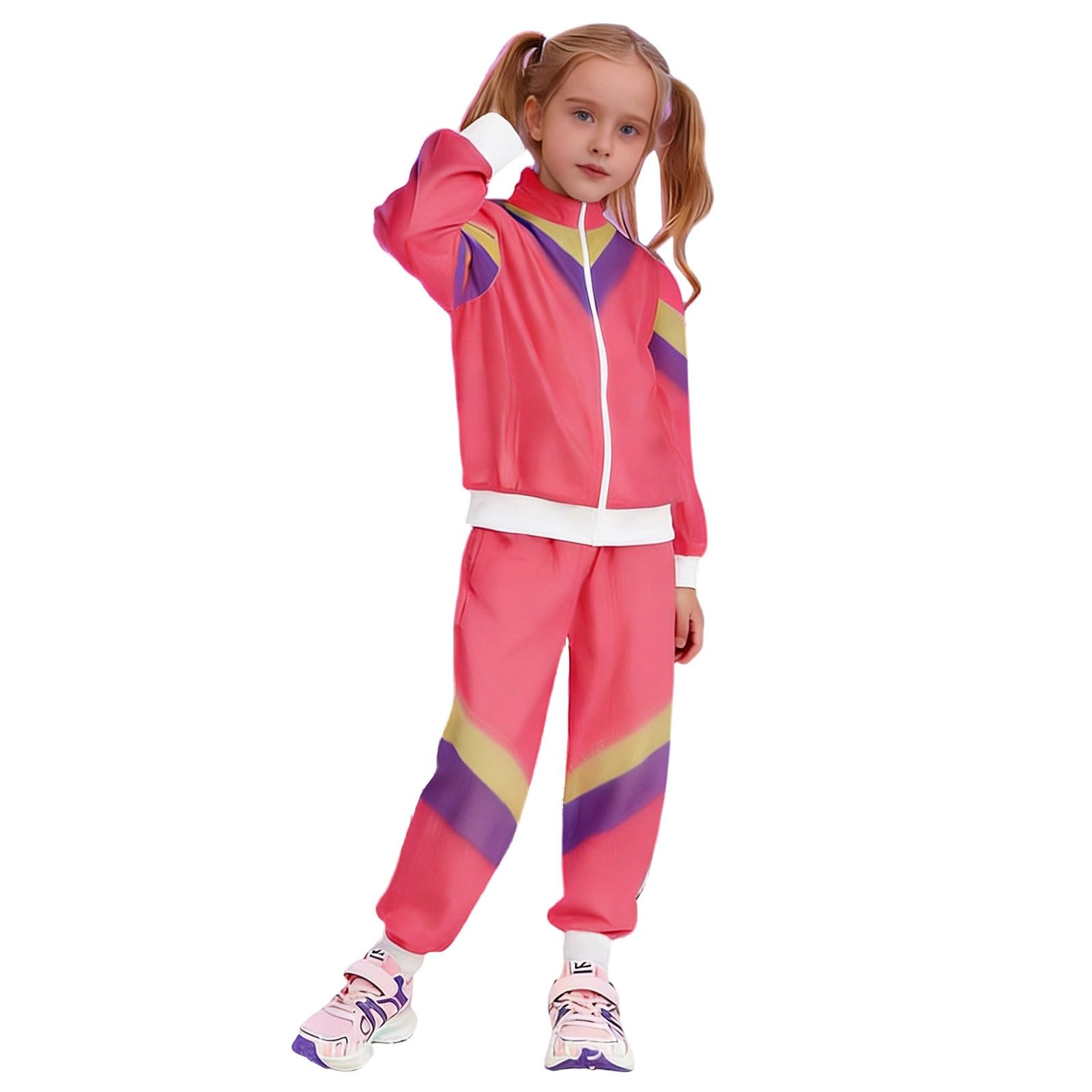 Kids 80s 90s Tracksuit Shell Suit Girls Boys Fancy Dress Costume Stylish Street Hip Hop Costumes Children's Fashion Outfit 1980s/1990s Party Jogging Suit Retro Style Bad Taste Party Carnival