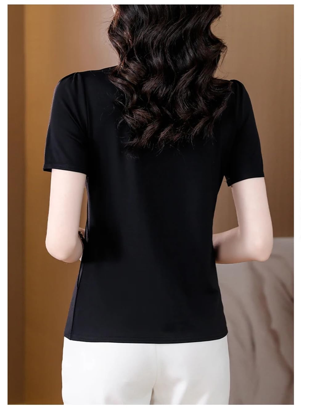 Maglietta estiva da donna con scollo a V a maniche corte