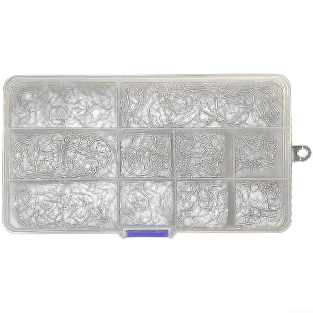 Lot de 1000/2000 hameçons Iseama en acier au carbone noir, taille 3-12 avec ardillon pour pêche en mer
