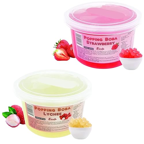 Fanale Perlas Boba Popping para té de burbujas, 2 libras (1 libra x 2) Lichi de fresa Bursting Boba Pearls Bubble 15.87 oz X 2 Sabor a jugo de