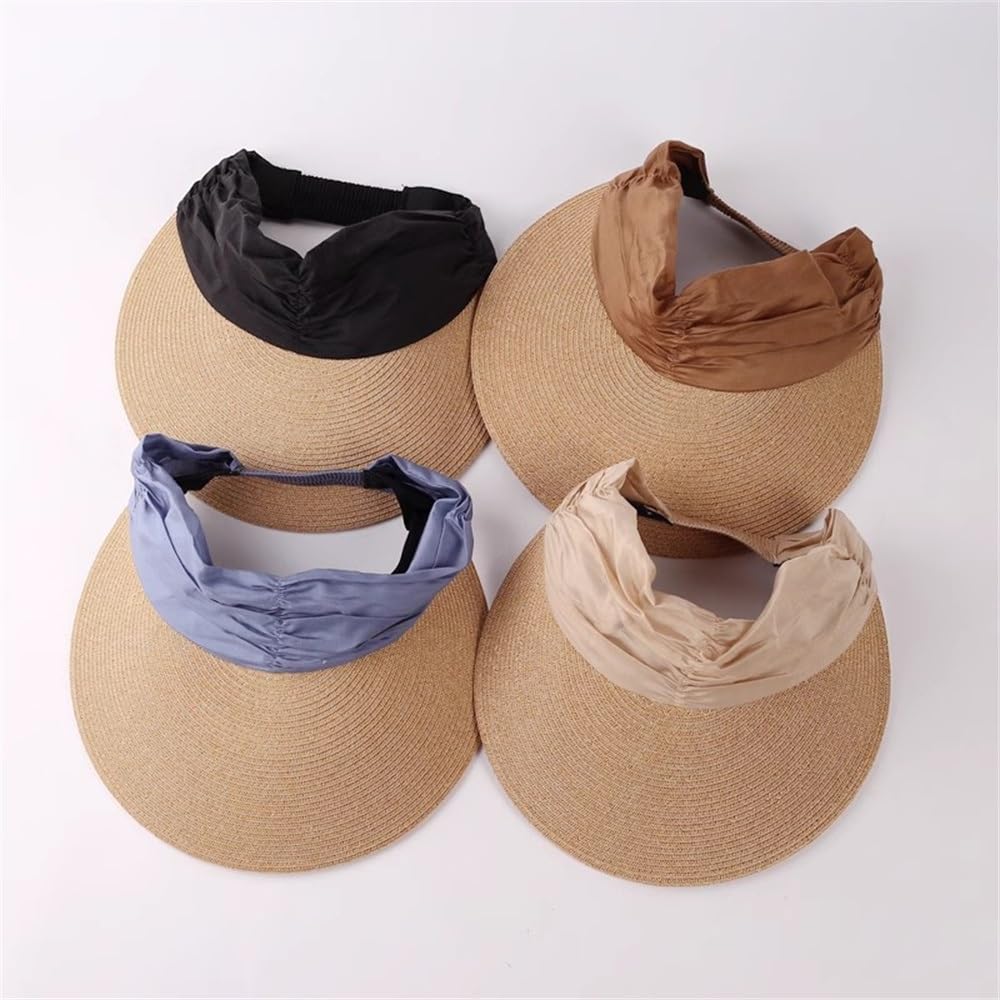 Visera de Paja para Mujer Female Summer Hollow Top Straw Outing Large Brim Sun Cap para Sombreado al Aire Libre