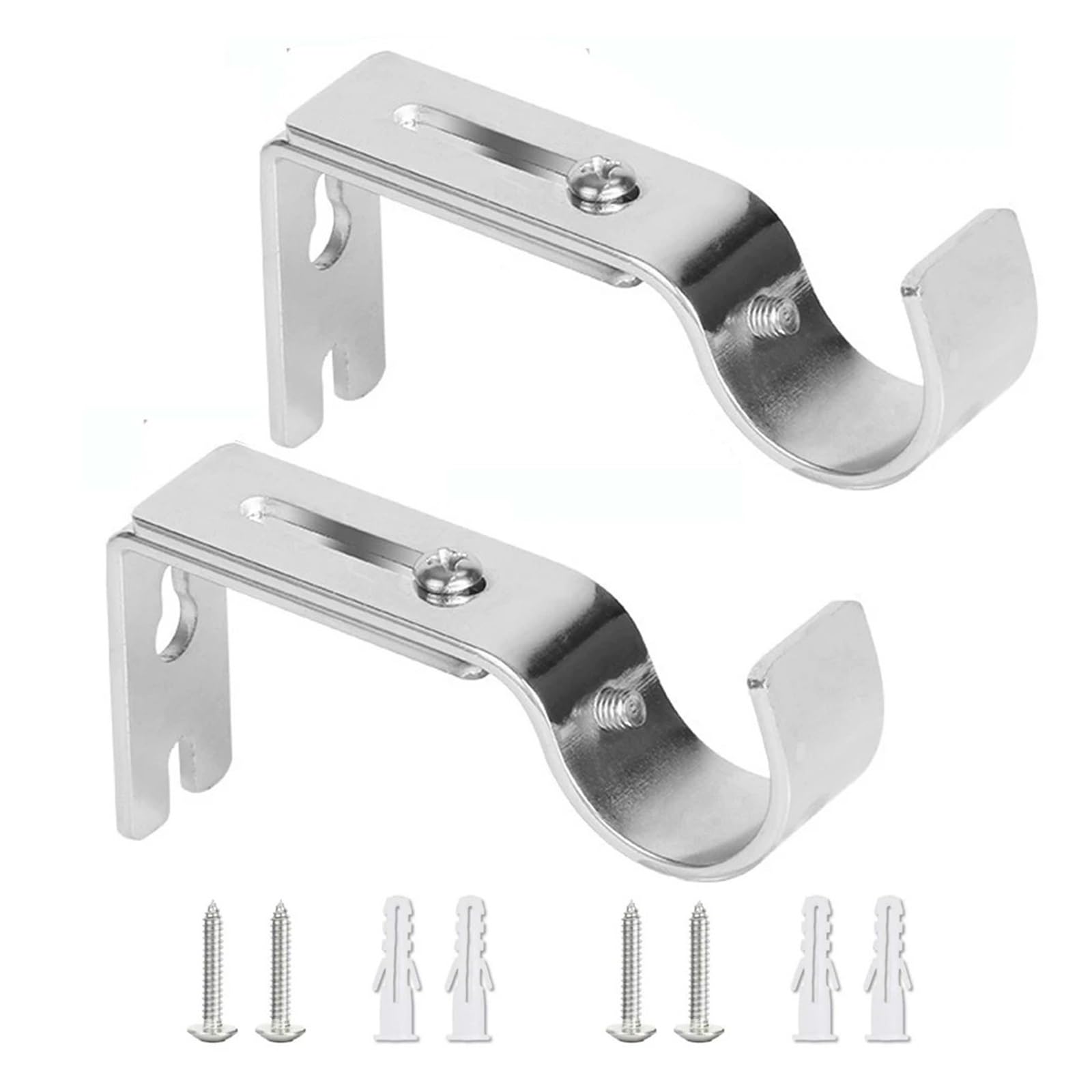 Gbrcen Curtain Rod Brackets Curtain Rod Brackets - 8 Pack Adjustable Wall Mounts, Curtain Rod Holders for 1 Inch Rod(Silver)