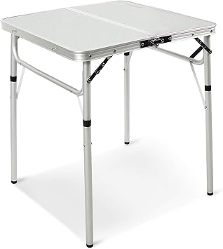 REDCAMP Small Square Folding Table 2 Feet, Portable Aluminum Camping Table Adjustable Height Lightweight for Picnic Beach Outdoor Indoor, White 24 x 24 inch