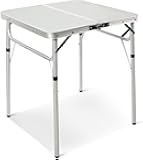 Small Square Folding Table 2 Foot Adjustable Height, Portable Aluminum Camping Table Lightweight for Picnic Beach Outdoor Indoor, White 24 x 24 inch