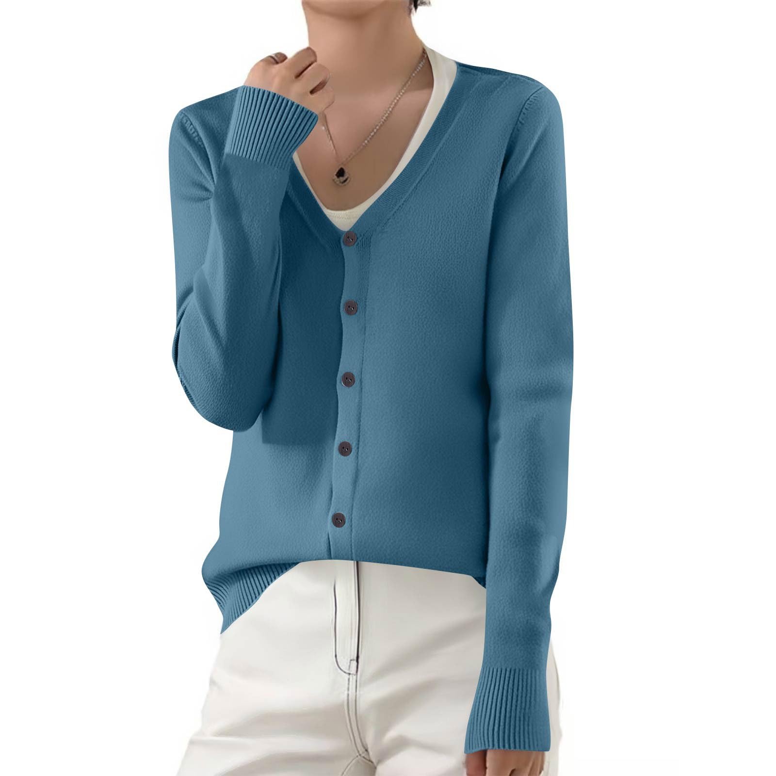 Cashmere Sweaters for Women Button Up V-Neck Solid Color Knitted Pullover Tops Fashion Soft Warm Woll Cardigan Shirts