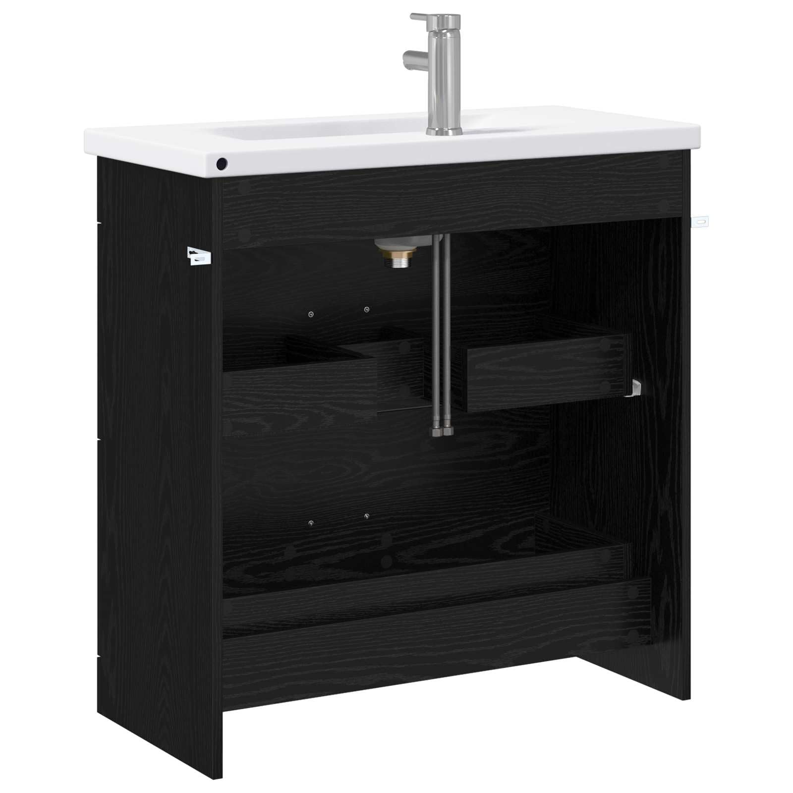 Badmöbel Set mit Waschbecken 2-teilig Schwarze Eiche 81 cm | Kompakter Waschplatz aus Holzwerkstoff mit 2 Schubladen für Ihr Bad, Gäste-WC oder modernen Wellnessbereich.