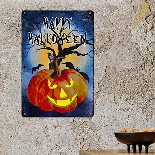 Plaque murale Halloween en métal avec citrouille et chauve-souris rétro