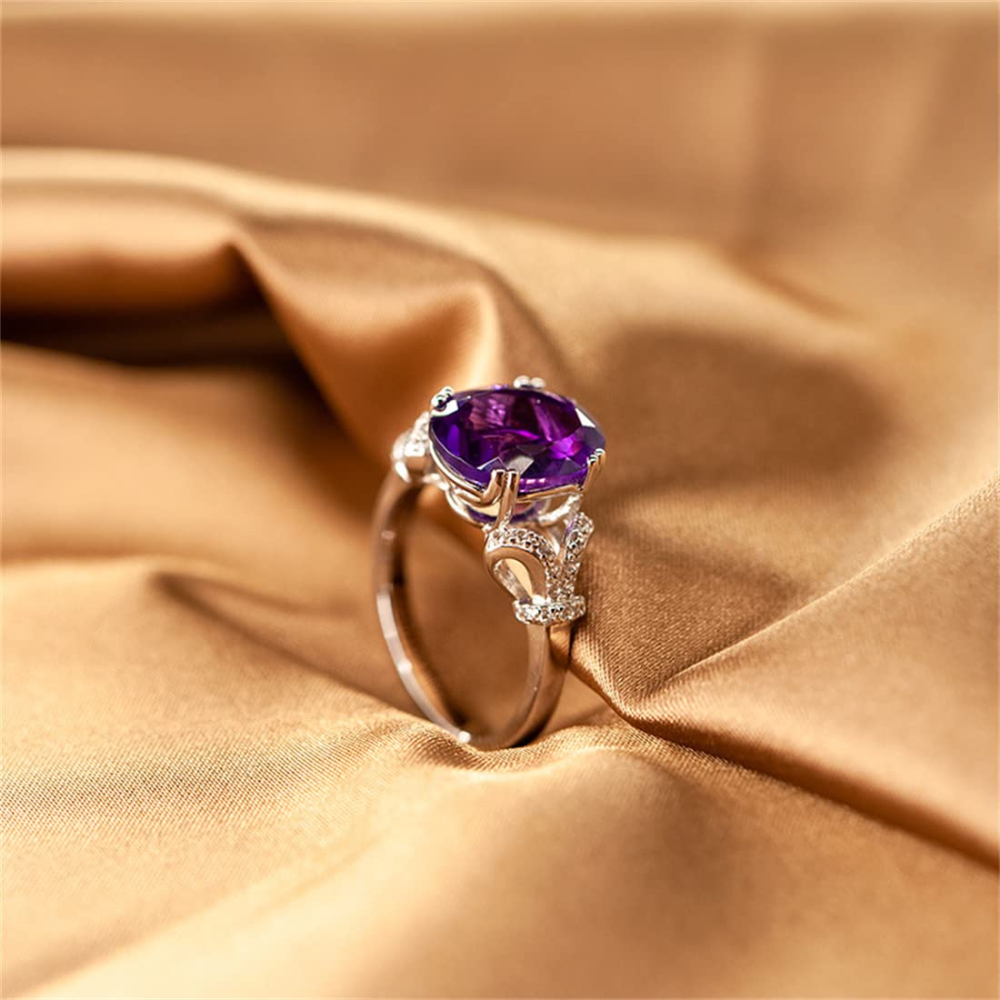 Anillo plata ley forma huevo y piedra preciosa morada, elegante anillo plata ley S925 mujer piedra preciosa