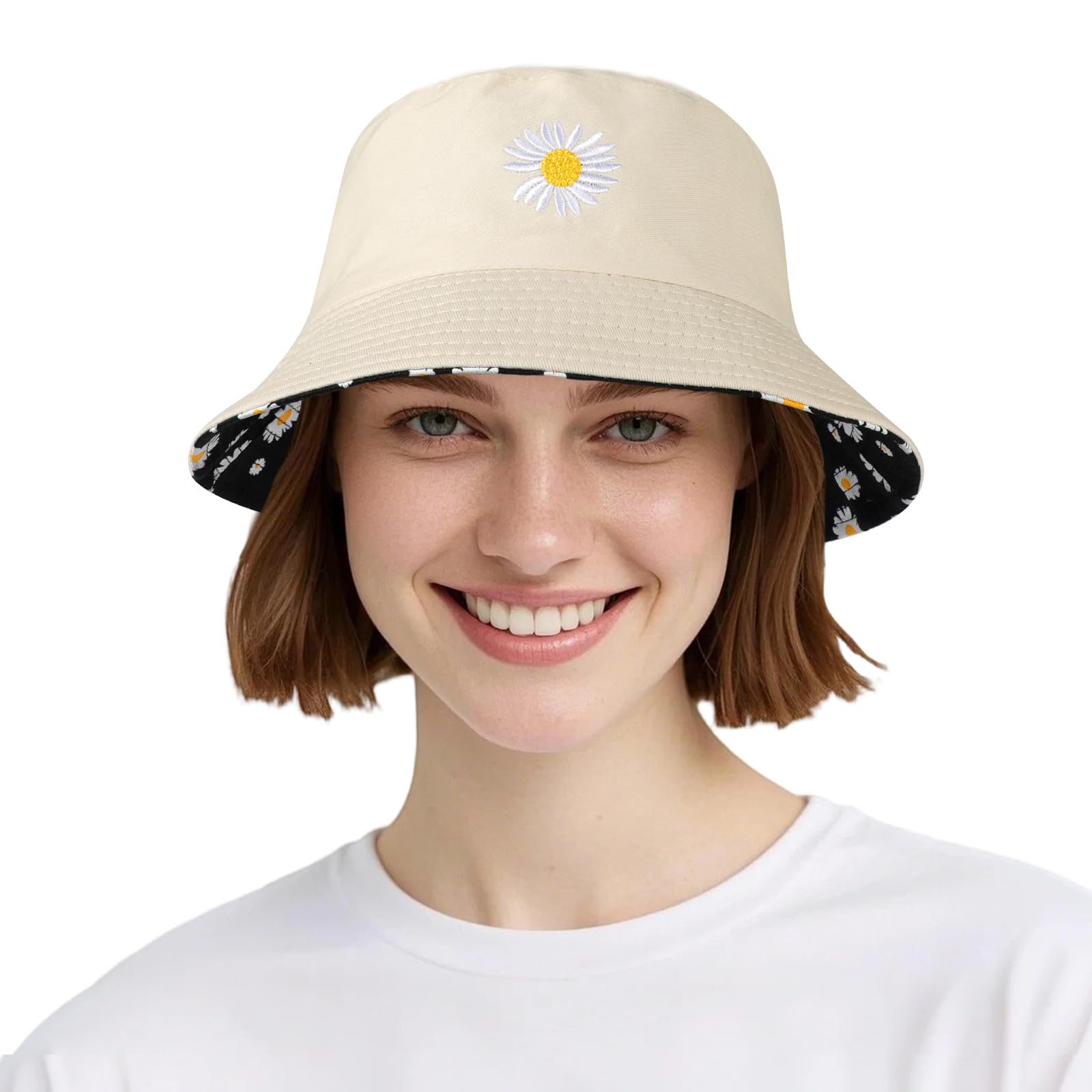 Mujer Algodón Sombrero de Pescador Reversible Bucket Hat, Protección UV Sombrero de Sol Ligera al Aire Libre Gorra de Pesca, Plegable Gorros de Verano de Playa para Excursionismo Cámping Viaje