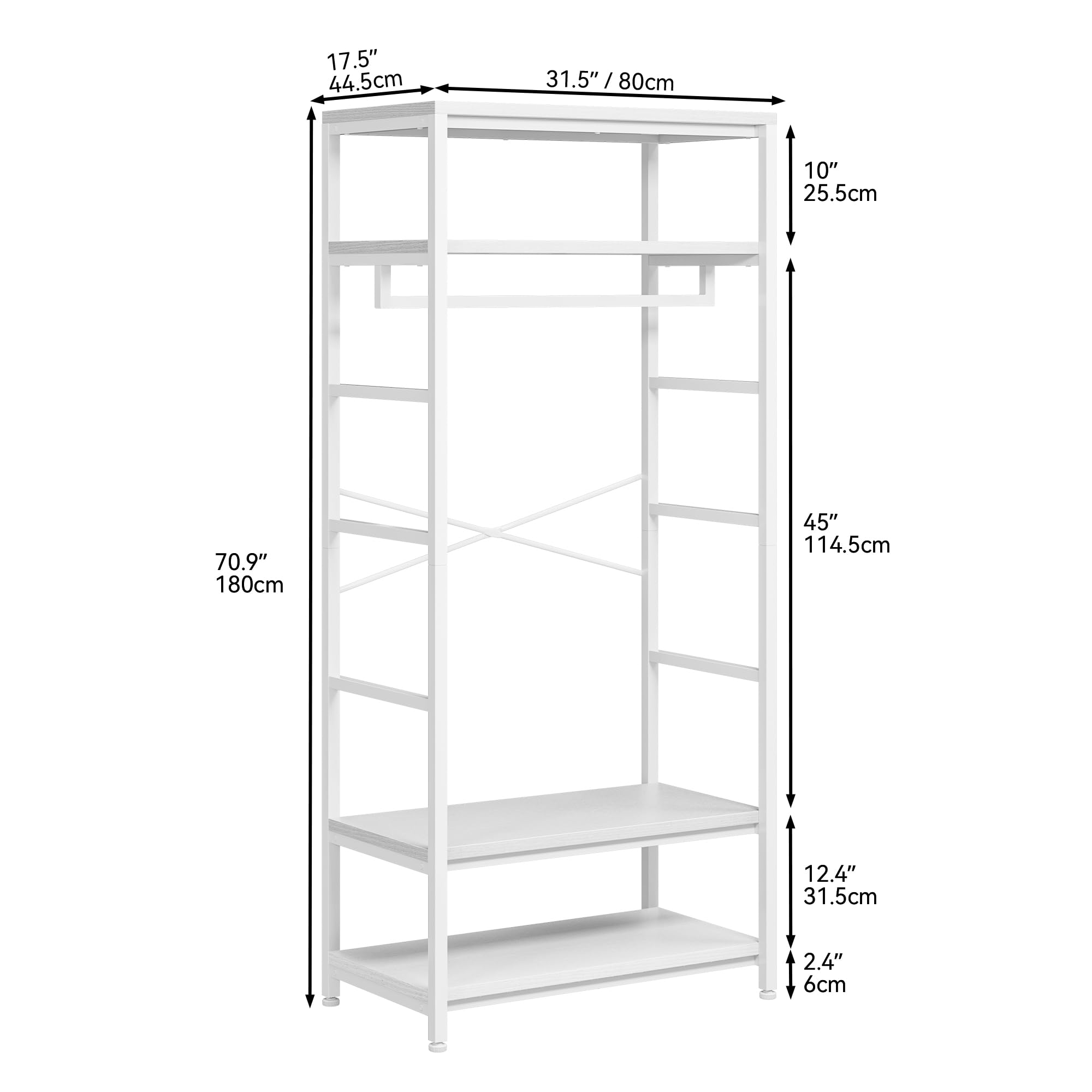 YITAHOME Appendiabiti con Portascarpe, Attaccapanni da Pavimento con 4 Ripiani, Porta Abiti Industriale, Scaffale per Abbigliamento, per Ingresso Corridoio Soggiorno, Bianco