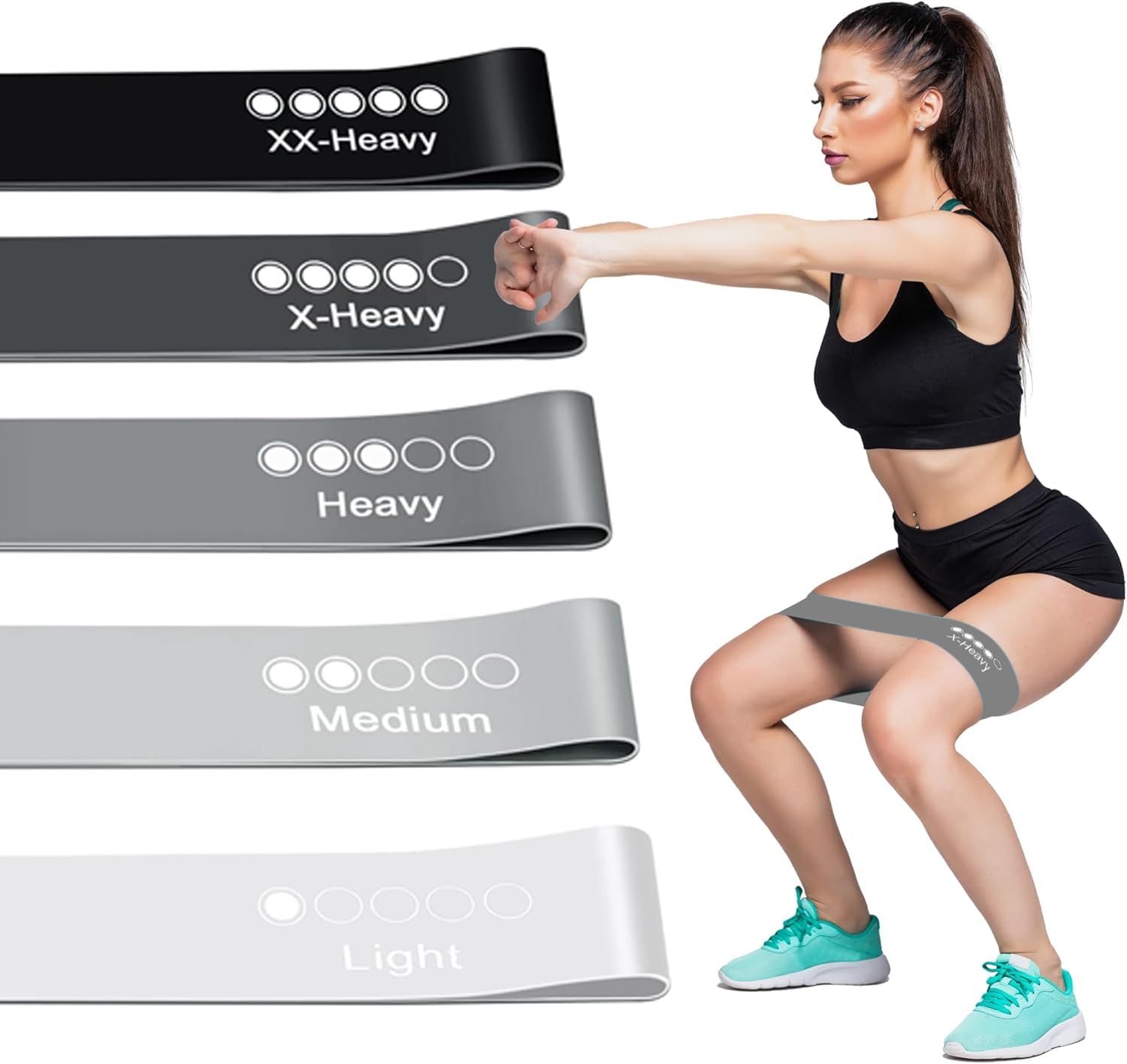 Zestaw 5 taśm oporowych, lateksowe, fitness, 5 poziomów oporu