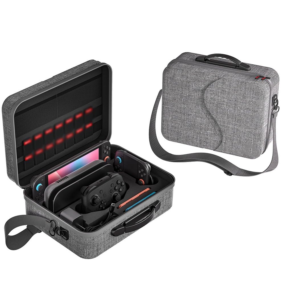 Custodia portatile per Nintendo Switch 2, custodia in nylon con design compatto 30 x 20 x 10 cm, tracolla ed elegante per opzioni di colore nero/grigio