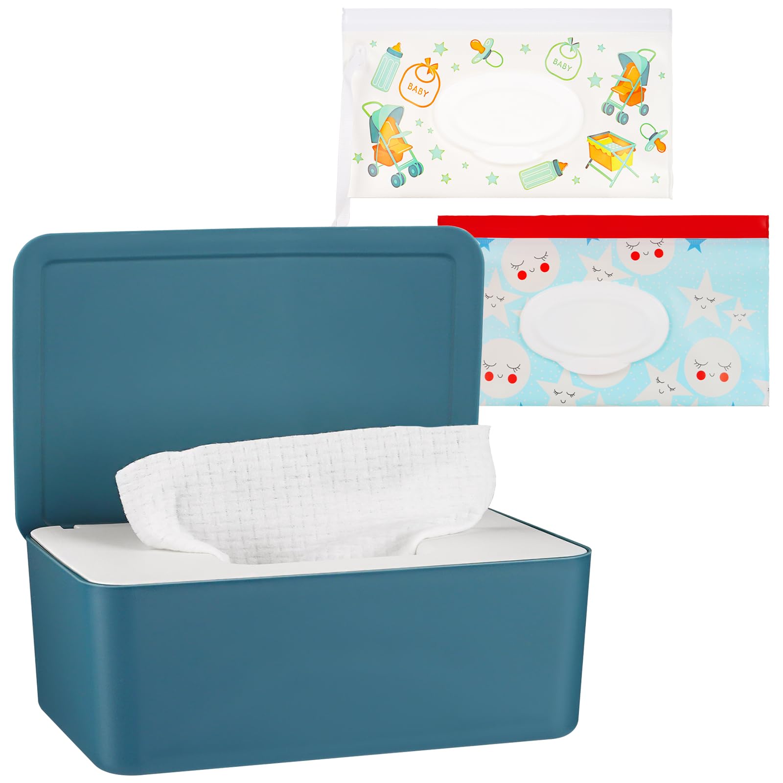 Toallitas dispensadoras para pañales, toallitas, funda para pañales, mantiene toallitas frescas con tapa (azul)
