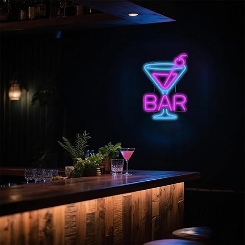 Miniatura 4 de Letrero de neón de cóctel  Luz LED de vidrio de Martini, arte de pared retro para el hogar, decoración de bar regulable, regalos para camareros y