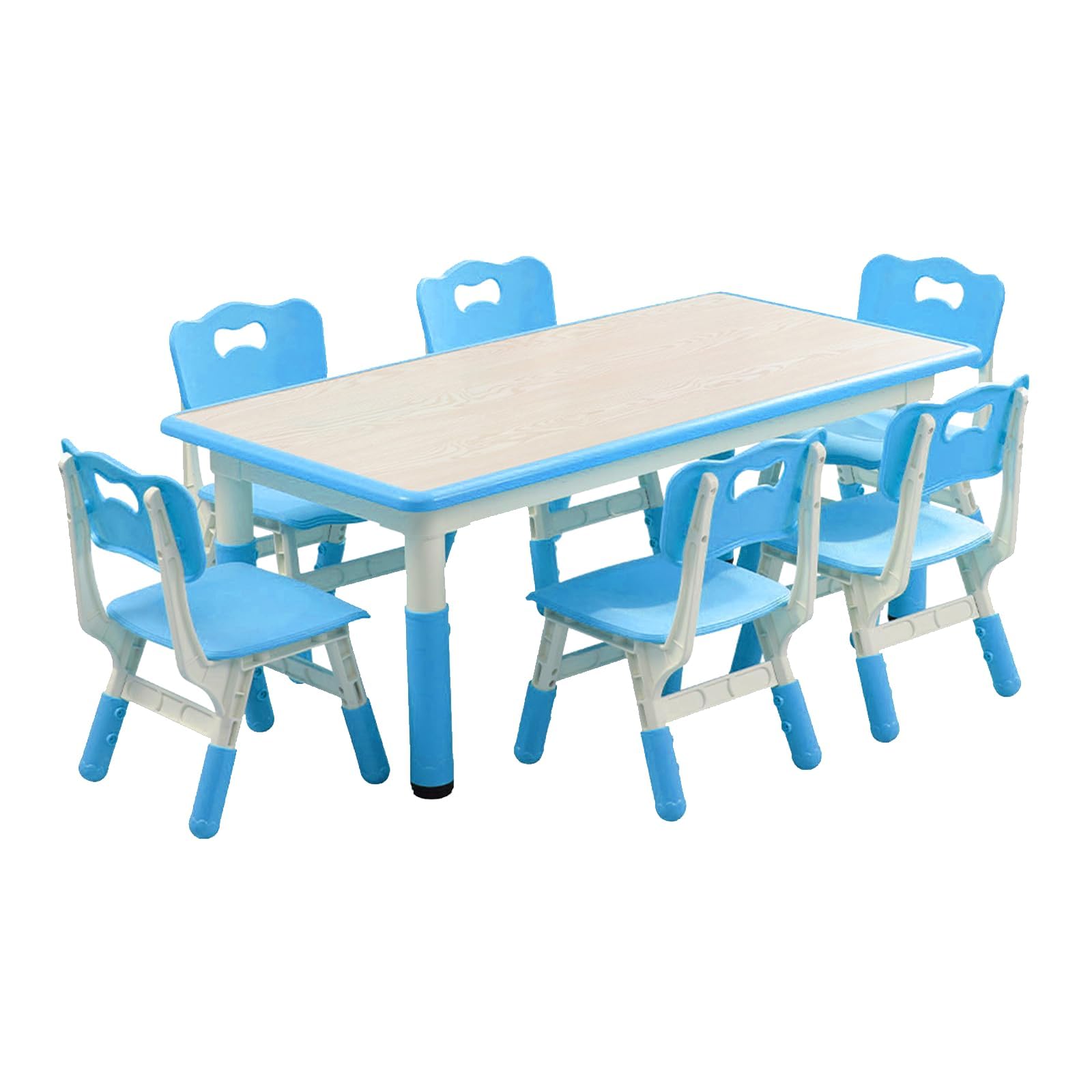 Adjustable Kids Table &amp; 6 Chairs Set - Multi-Activity Preschool Desk with Graffiti-Resistant Surface, Non-Slip Legs, Ideal for Study, Arts &amp; Crafts, Study Area, Daycare, or Home - Blue