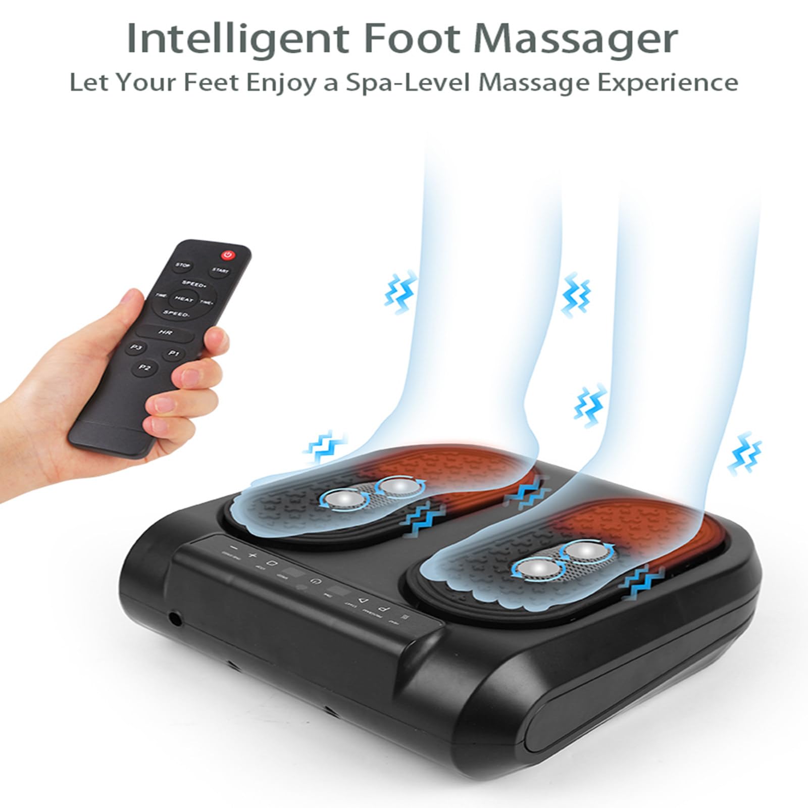 RIDAEX Masajeador de pies con Control Remoto, compresa Caliente para pies, máquina de Terapia de pies infrarroja, masajeador de pies, 5 Modos y Ajuste de 10 velocidades,Orange