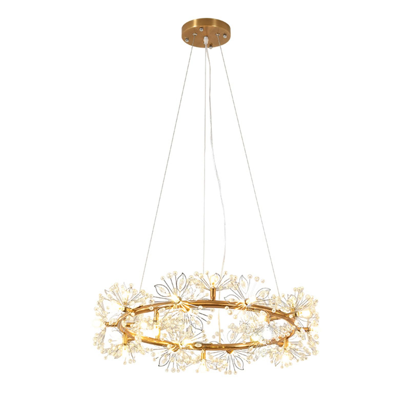 KXEcoLife Modern Firework Crystal Chandeliers, Round Dandelion Chandelier Light Fixture Flowers Pendant Lighting for Dining Room, Living Bedroom, Kitchen, Restaurant- 15 Lights
