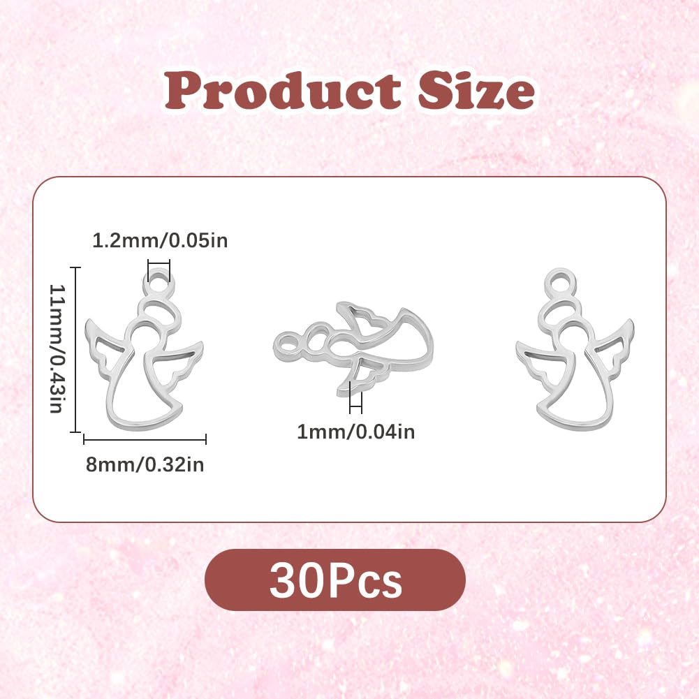 SUNNYCLUE 1 Box 30Pcs Angel Charm Silver Fairy Charms Bulk Hollow Guardian Angels Tibetan Style 304 Stainless Steel Wings Pendant Charm for Jewellery Making Charms Christmas Bracelet Necklace DIY - Image 2