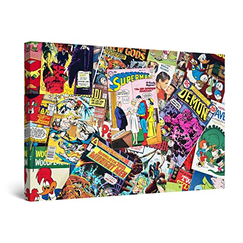 Startonight Cuadro Moderno en Lienzo Revistas Viejas, Pintura Abstracta para Dormitorio, Impresiones Enmarcadas 60x90 cm, Idea de Regalo Elegante Efecto Día y Noche - Brilla en la Oscuridad