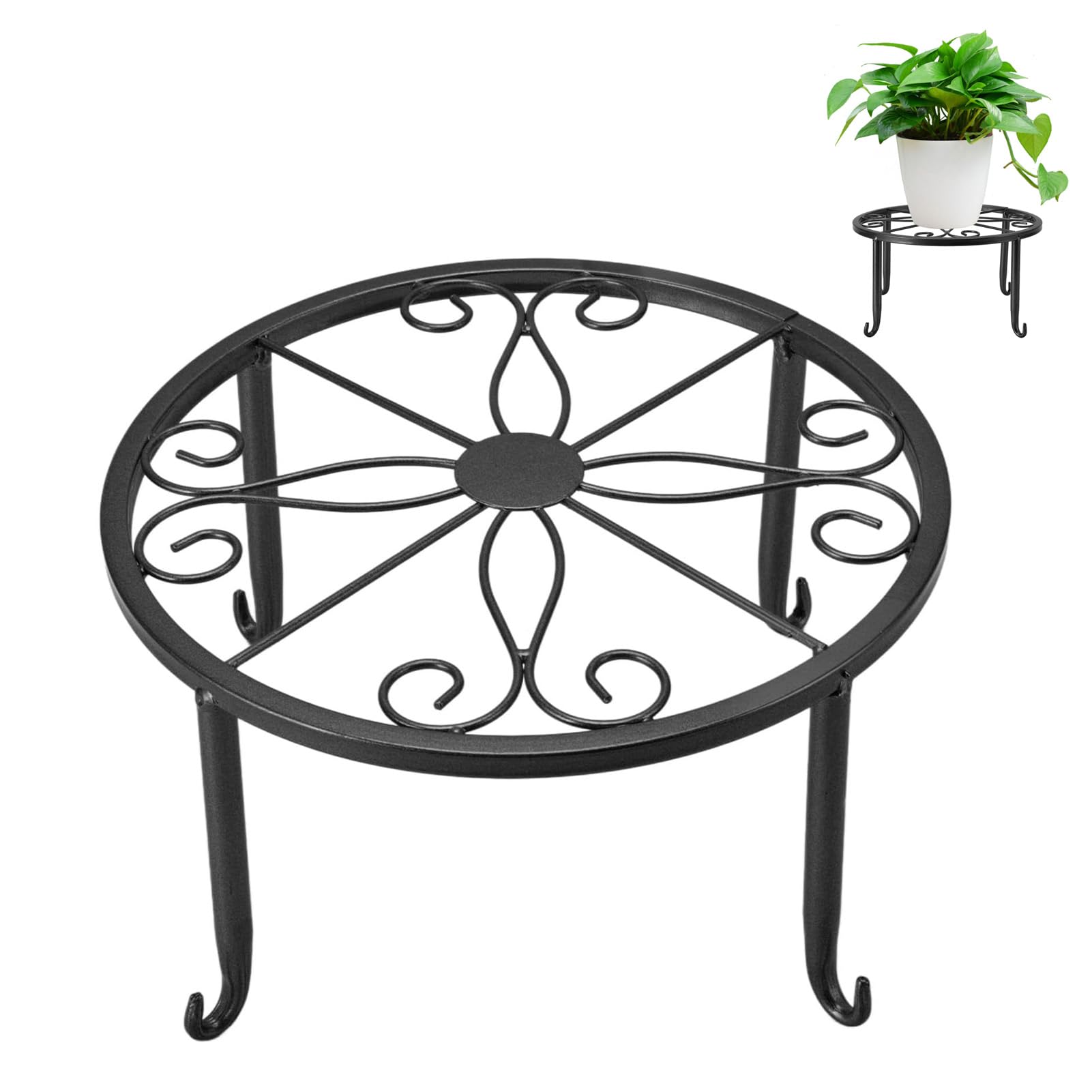 Soporte para plantas, soporte para plantas de hierro de una sola capa Soporte para plantas bajo simple Soporte para macetas Balcón Sala de estar Estante para macetas(L-Negro)