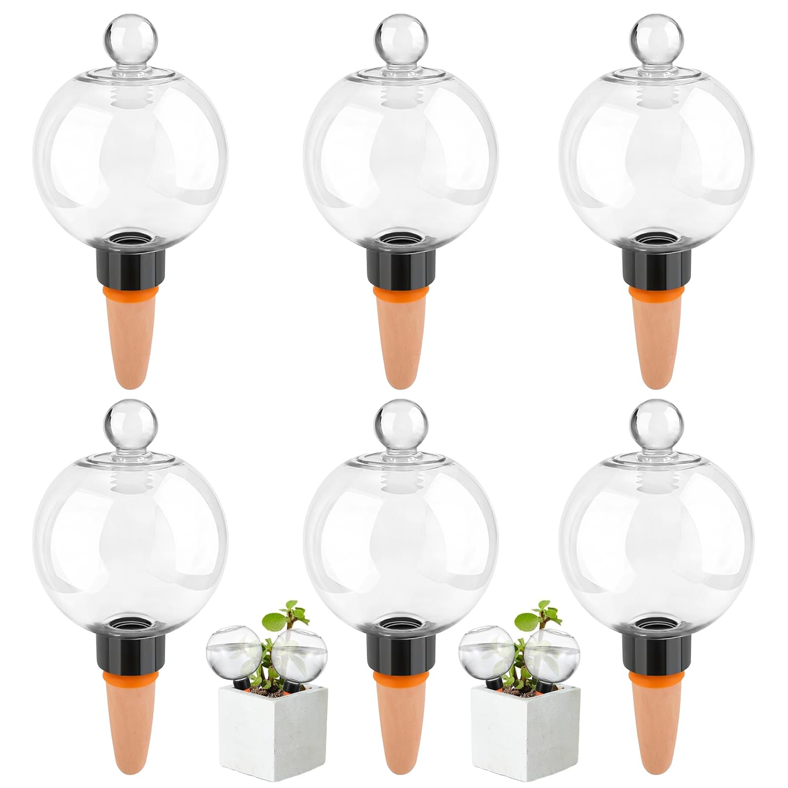 Pipihome Boule Arrosage Plante, Lot de 6 Globe d'Arrosage Goutte, Arrosage Plante Vacances Automatique Transparent, Cônes d'argile d'Irrigation Boules d'Intérieur et d'Extérieur