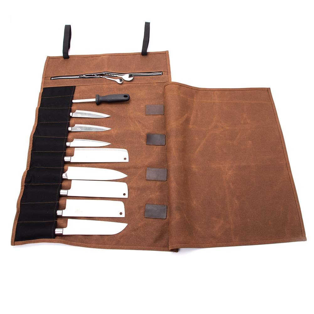 Chef Messer Rolle Tasche 16 Oz gewachste Canvas wasserdichte Reißverschluss Werkzeugtasche 15 Slots Küchengeräte Kleine Messer Display Aufbewahrungstasche Geschenk Dad Ehemann