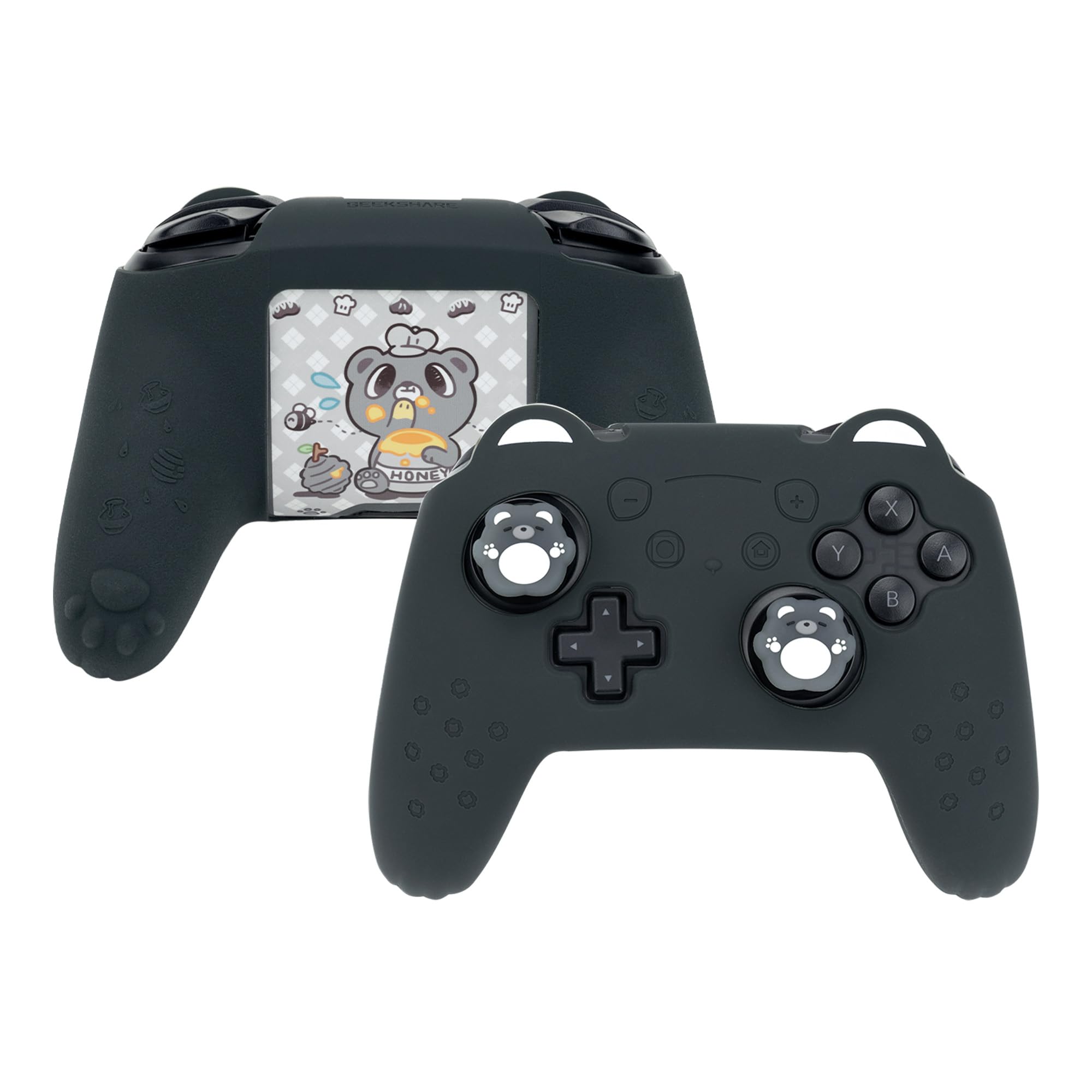 GeekShare Ensemble de Coques de Protection antidérapantes en Silicone pour Manette Switch Pro avec 2 Capuchons de Pouce et 1 Autocollant – Noir