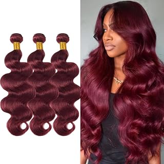 99J Burgundy Body Wave Bundles Human Hair 8 10 12 Inch 3Bundles | Wine Red Human Hair Bundles Brazilian Hair Weave for Women 300g/Pack