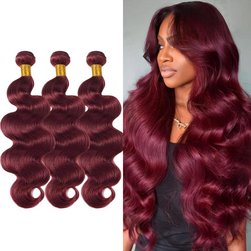 26 28 30inch Burgundy Bundles Human Hair 99J Body Wave Human Hair Bundles Brazilian Virgin Remy Hair Wine Red Hair Weave