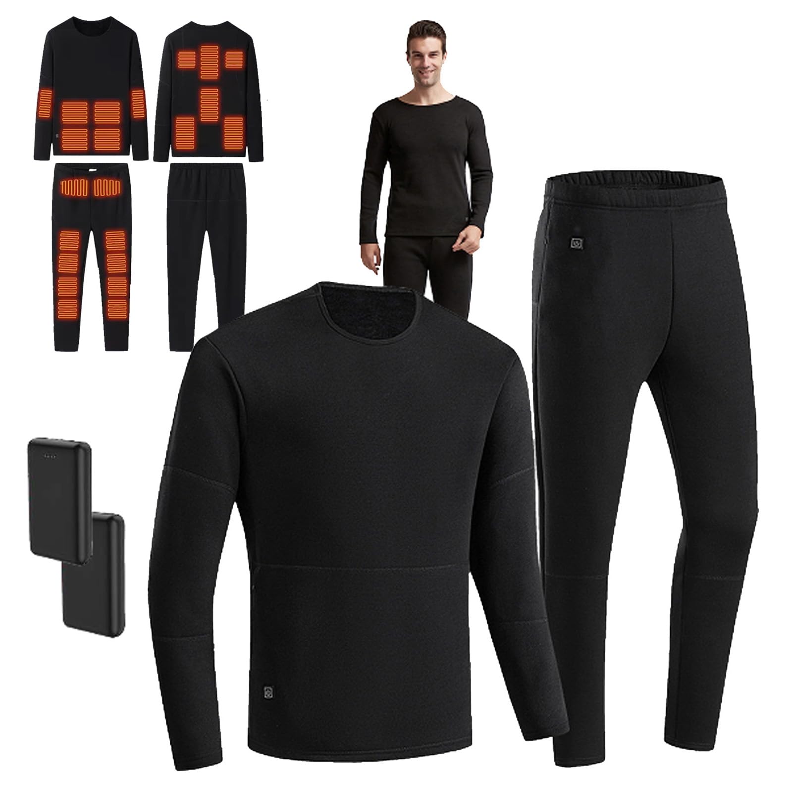 Ropa Interior Térmica Calefactada De 22 Zonas Conjunto De Pantalones Top Inviernos Ciclismo Al Aire Libre Calefacción USB Ropa para Hombres Y Mujeres, con Batería