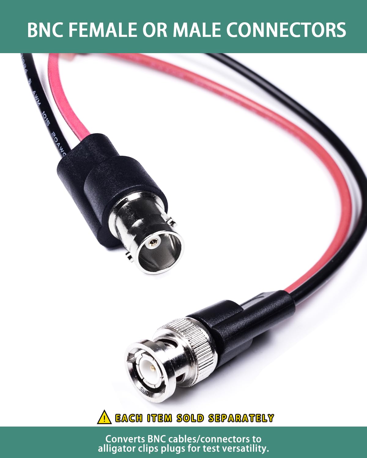 BNC Test Leads, BNC (F) to Alligator Clip, Test Lead Breakout Cable for Multimeter, 5A Current Rating, 2 Pack