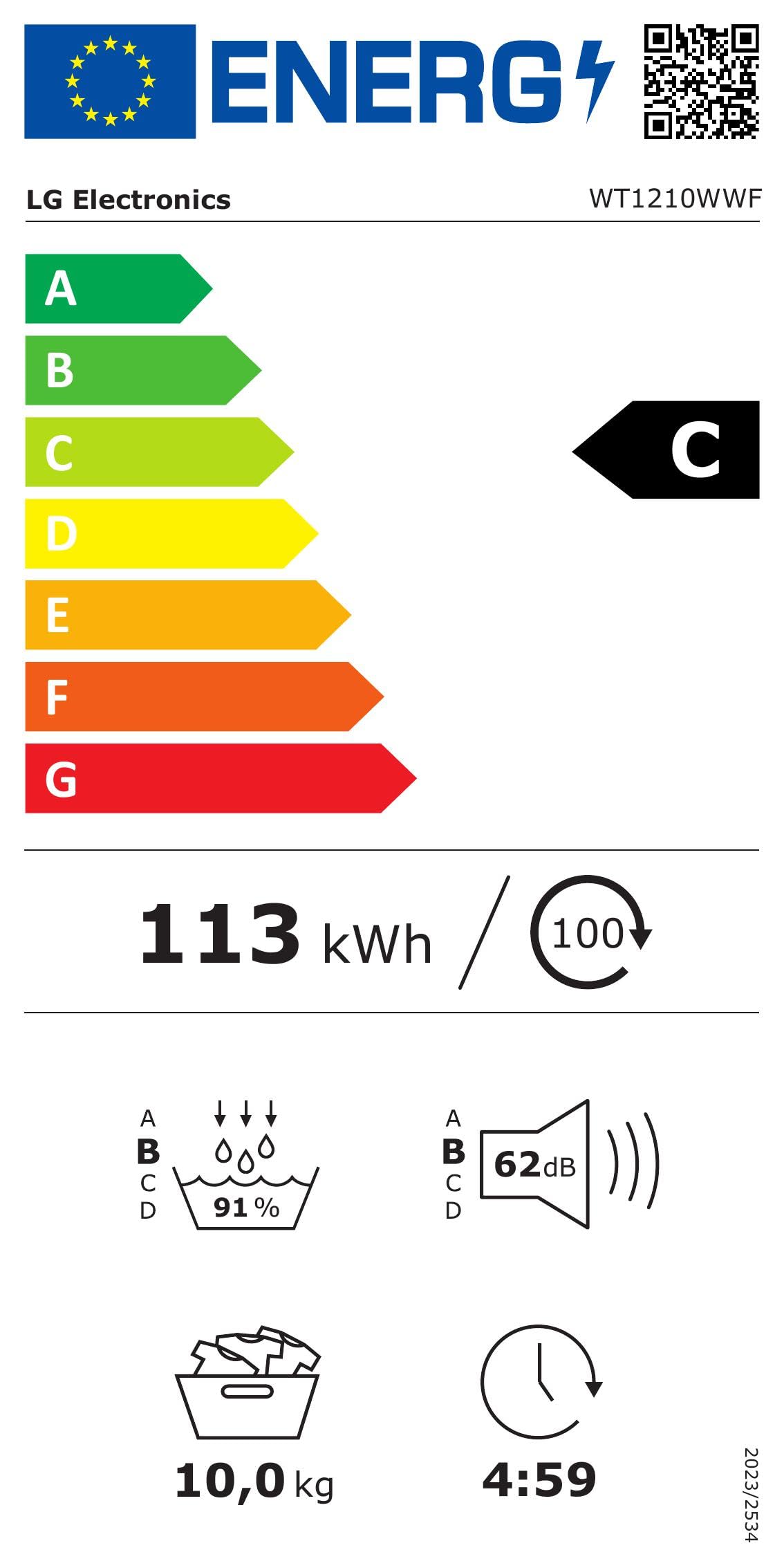 LG WT1210WWF WashTower, Waschmaschine (12 kg, EEK A-10%) und Trockner (10 kg, EEK C) mit One-Touch-Display, TurboWash 360°, AI DD, Dual Inverter Wärmepumpe, Weiß