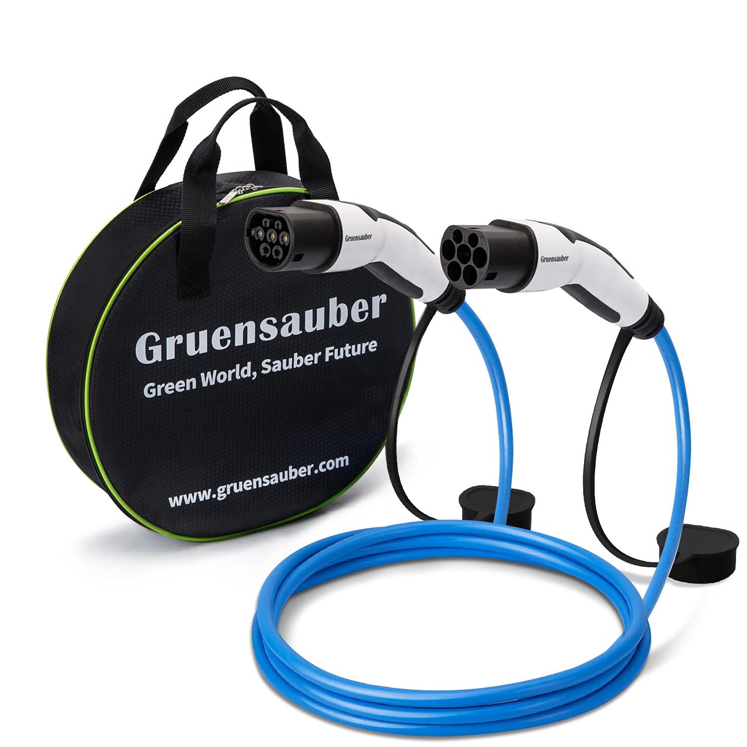Gruensauber Type 2 charging cable for EV/electric cars/PHEV, 7.2 kW, 32 A, 5 metres, 1-phase mode 3 type 2 to type 2 charging cable with carry bag