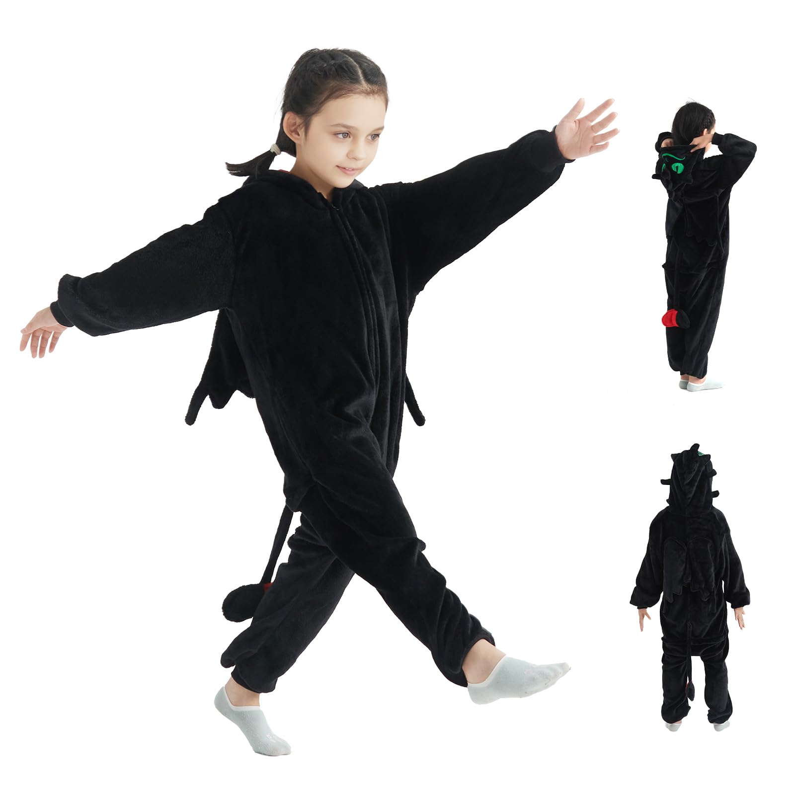 JCJHalloween Black Dragon Shark Onesie Pajamas Costumes for Kids Unisex Blanket Sleeper Pajama Set Hooded