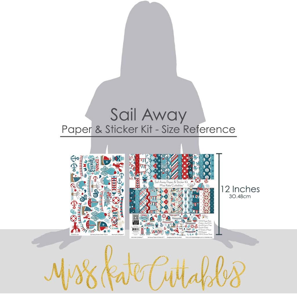 Paper & Sticker Kit - Sail Away - 17 Double-Sided 12x12 Papers with 33 Designs & 1 8X12 Sticker Sheet - Scrapbooking Card Making Crafting - by Miss Kate Cuttables