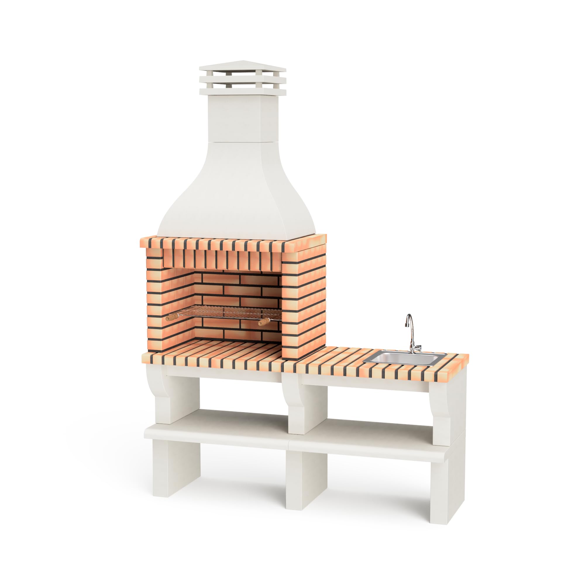 MOVELAR - Barbacoa de Obra Prefabricada de Leña y Carbón Modelo Nevada Plus XL con Soporte Lateral y Fregadero (Gris, Naranja - 166 x 60 x 238 cm) REF: 3534 - Cocina de Exterior para Jardín o Patio