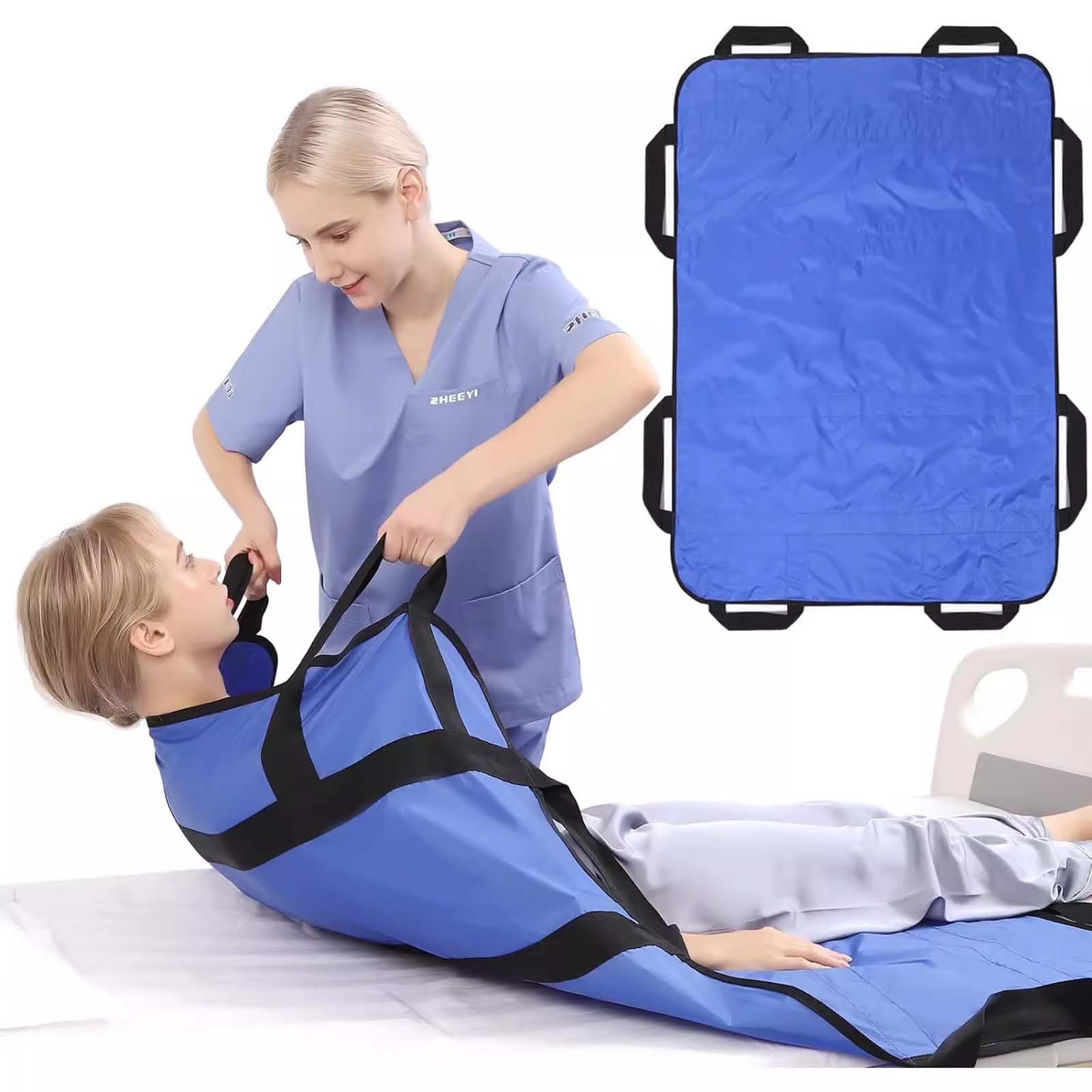 Drap de Transfert Patient, Drap Coulissant pour Patient, Drap de Glisse avec Poignée 120 x 100 cm, Réutilisable, Lavable, Drap Coulissant pour Retournement, Repositionnement, Levage