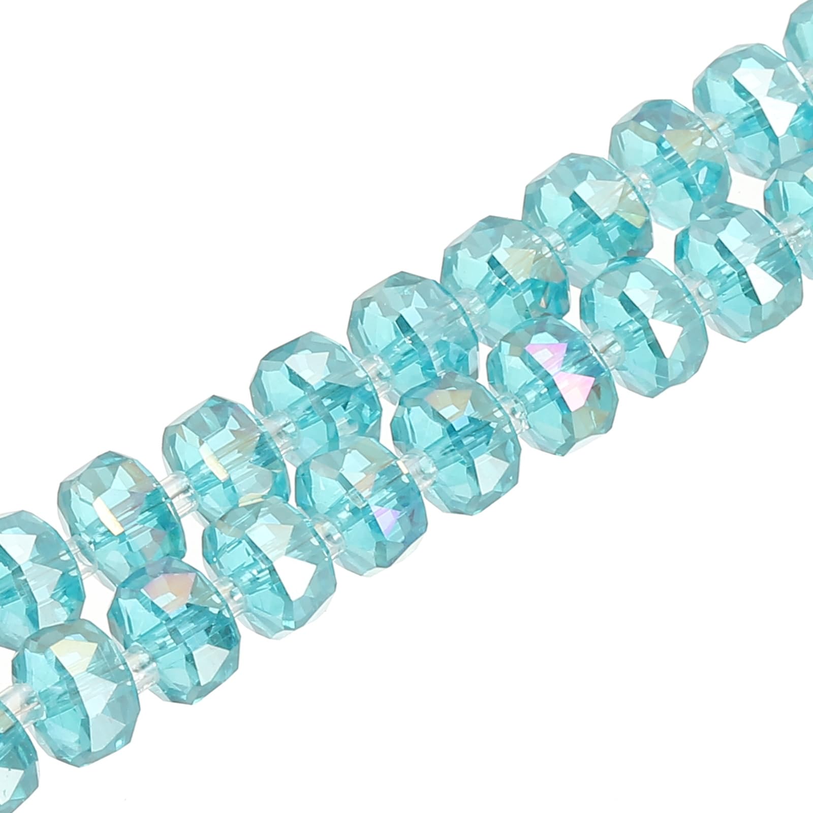 PATIKIL 75 Pcs 8mm OD 5mm Thick Lake Blue Rondelle Crystal Beads Faceted Cut Gemstone Strand with Spacer Beads for Craft Bracelet