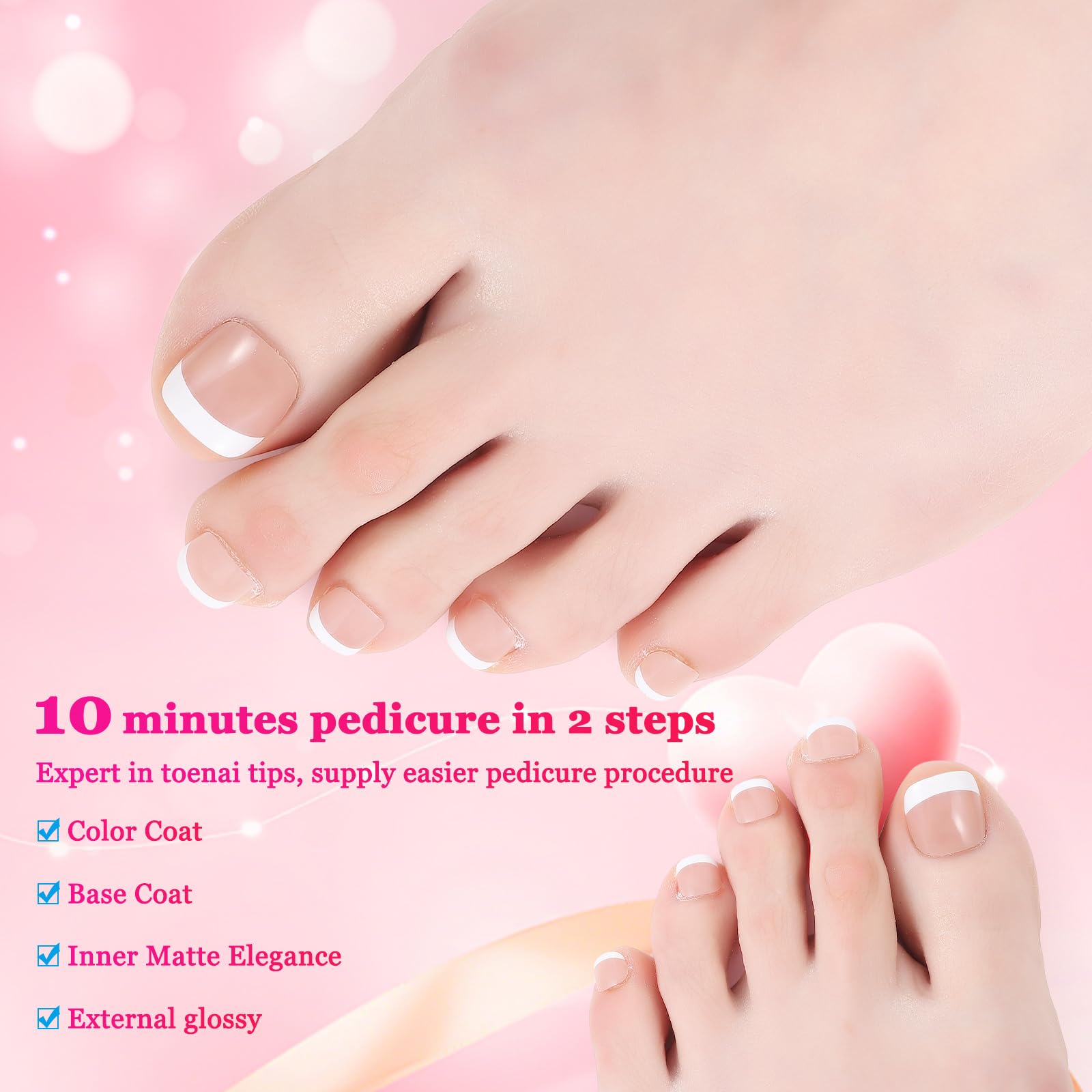 WUZIA 240PCS Toe Nail Tips, Glossy French Press on Pre-applied Soft Gel Fake Nails for Nail Extension at Home DIY (White-Deep Bronze) - Image 3
