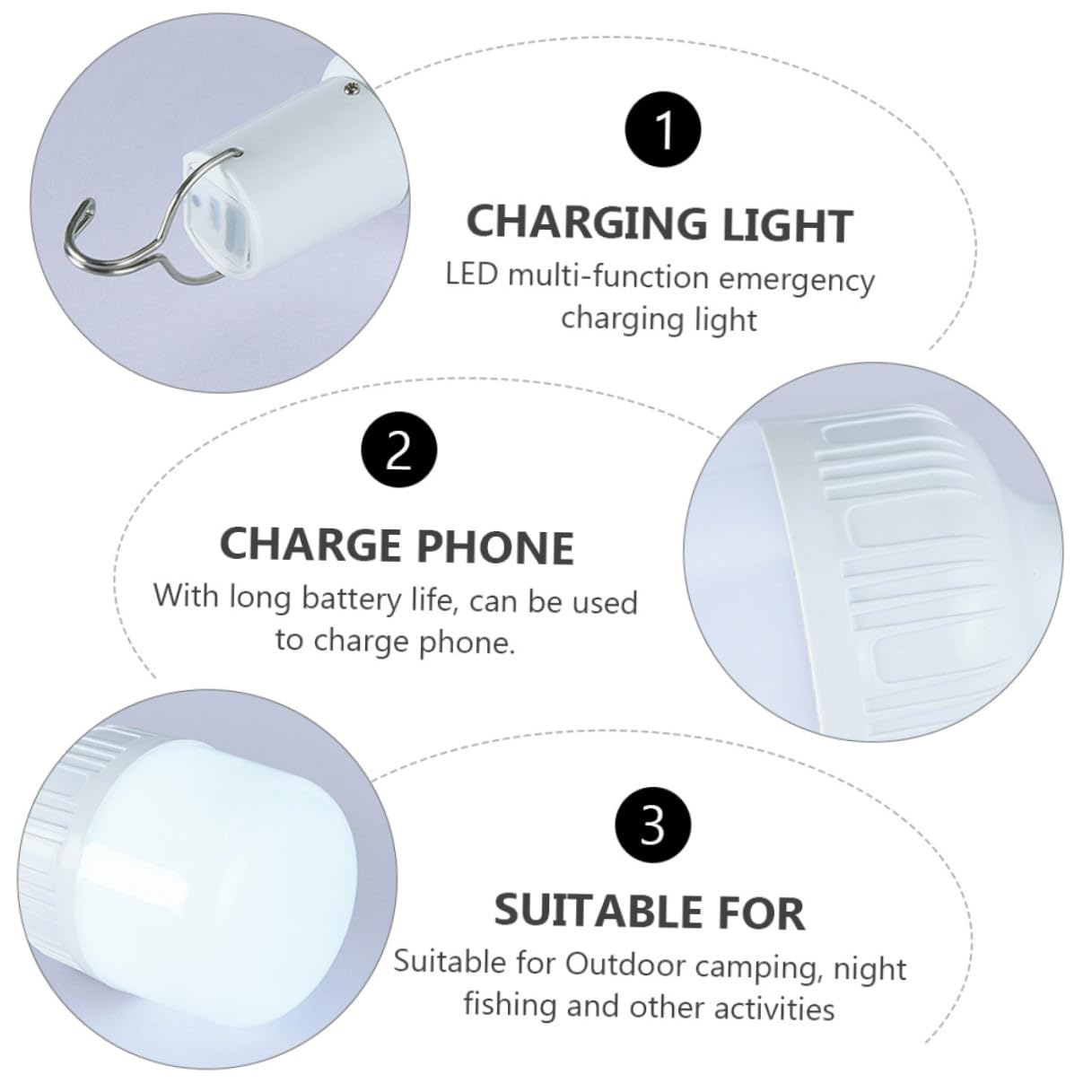 Lampe de Camping LED Rechargeable 100w, Ampoule Suspendue Étanche, Intensité Variable 3 Niveaux, Batterie Longue Durée 8h, Lumière de Secours USB pour Randonnée et Camping