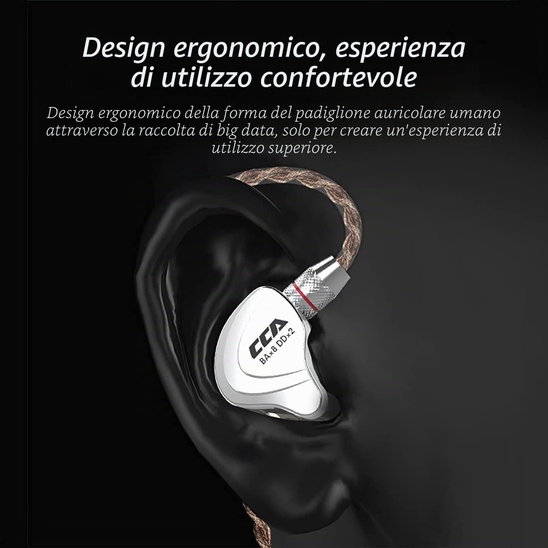 CCA C10 Auricolari In Ear con driver ibridi, cuffie stereo ad alta fedeltà, bassi potenti, design ergonomico e confortevole per sport, giochi, musica, spettacoli, palchi