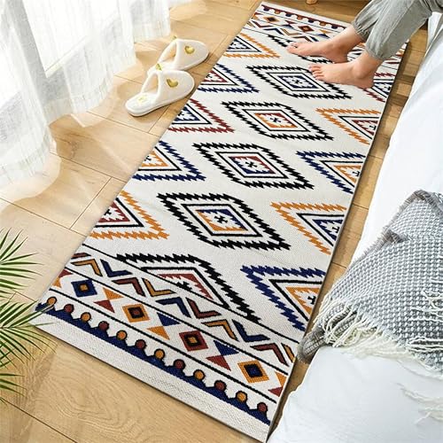 Image of SAGON 2x5 Ft Printed Runner Carpet - Cotton Bedside Rug for Bedroom & Living Room (Multi Zig Zag)