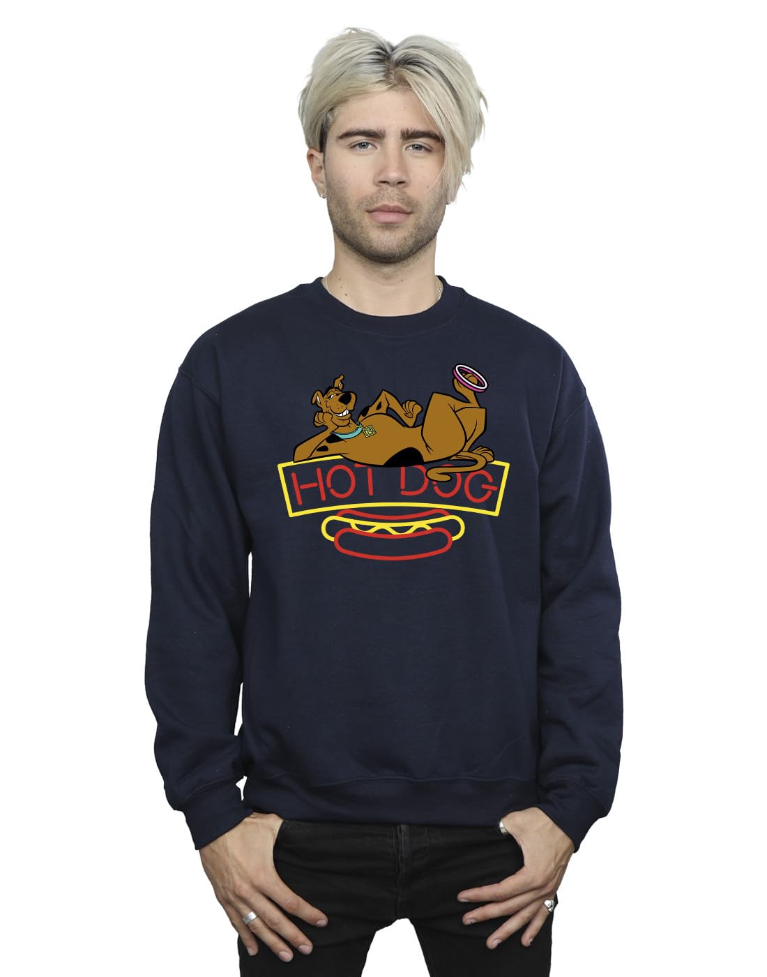 Absolute Cult Men's Navy Blue Scooby Doo Hot Dog Sweatshirt X-Large