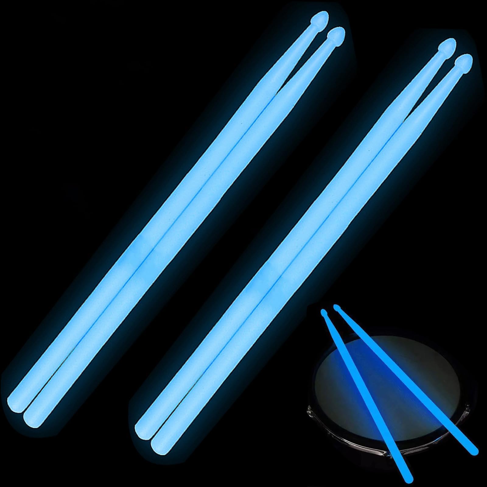 Light Up Drum Sticks 2 Pairs, 5A Luminous Light Up Drumsticks, Bright Luminous Glow in The Dark Drumsticks, Personalized Drum Sticks for Adults Kids Professional Drummer Gifts Drum Accessories