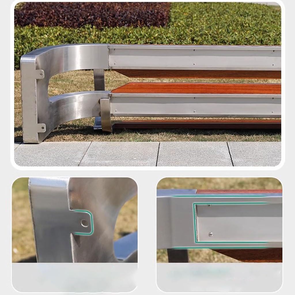 Patio Benches for Outdoors Outdoor Bench Solid Wood Community Square Stainless Steel Park Chair Garden Benches for Outdoors
