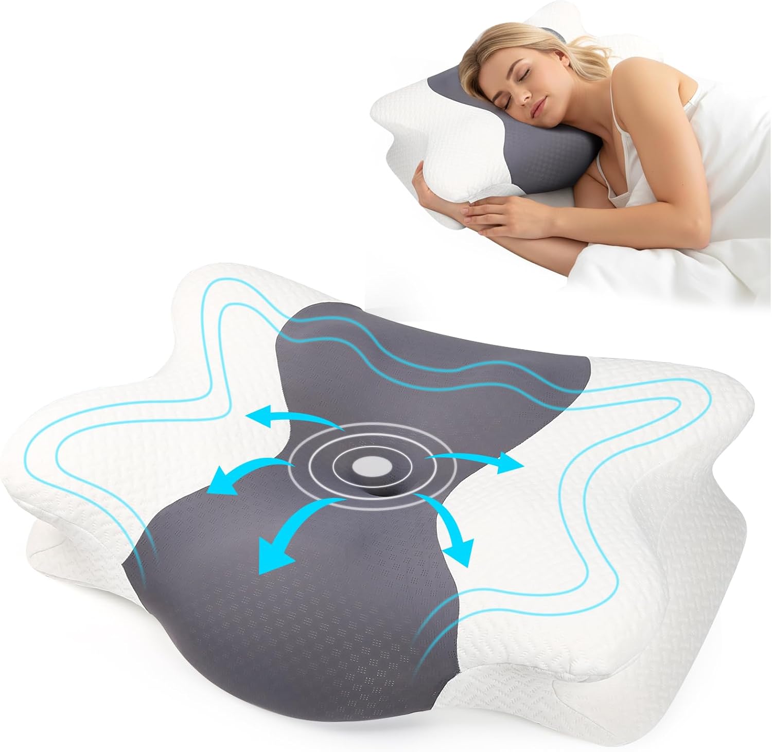 Side Sleeper Pillow for Neck Pain Relief - Contoured Cervical Support Pillow for Adults, Ergonomic Pillow with Neck Pain, Back Sleep Training Pillow for Man,Grey