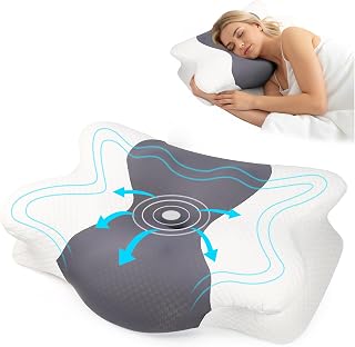 Cervical Neck Pillow for Neck Pain Relief - Side Sleeper Pillow for Adults with Neck Pain, Contoured Support Beauty Pillow, Back Sleep Training Pillow,Grey
