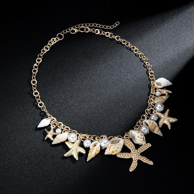Shell Starfish Necklace Bracelet Conch Statement Chunky Necklace Mermaid Costume Jewelry Beach Jewelry for Women(necklace) - Image 6