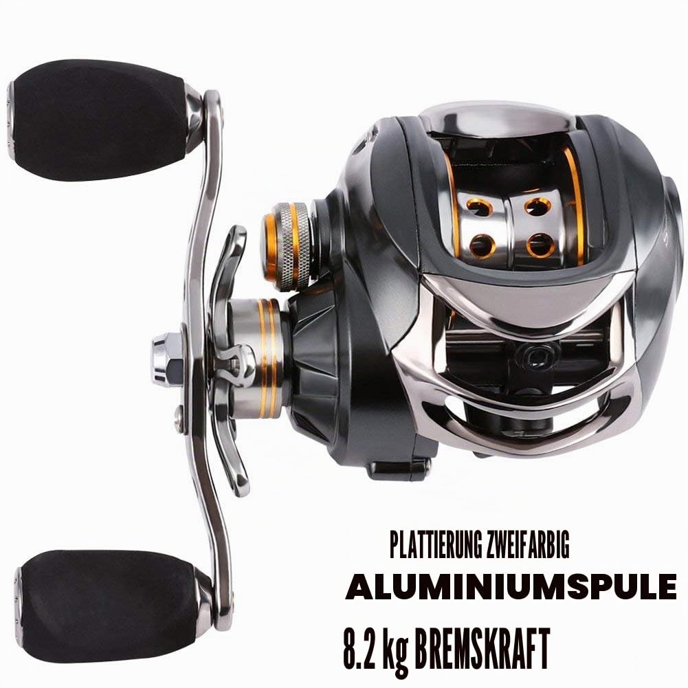 Sougayilang Baitcast-Rolle, 12 Edelstahl-Kugellager, 8,2 kg Super Drag, magnetisch abgestimmte Doppelbremsen Angelrolle